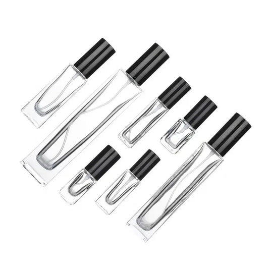 Pack Mini Flacons Vaporisateurs Carrés en Verre – 5, 10, 20 & 30ml | Or, Argent, Noir