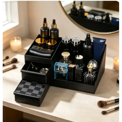 Organiseur de Rangement Parfums & Accessoires Homme avec Tiroirs – Noir ou Blanc