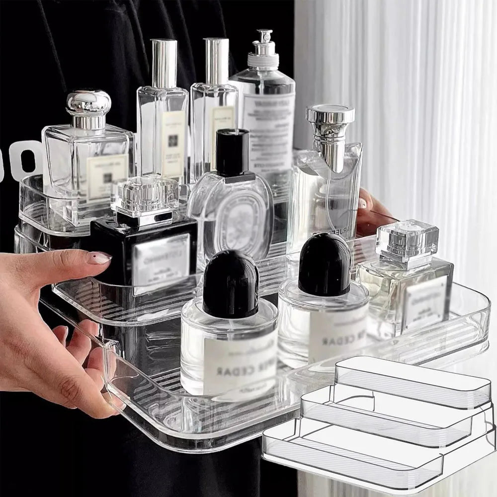 Présentoir de Rangement Parfums & Cosmétiques – 3 Niveaux Transparent
