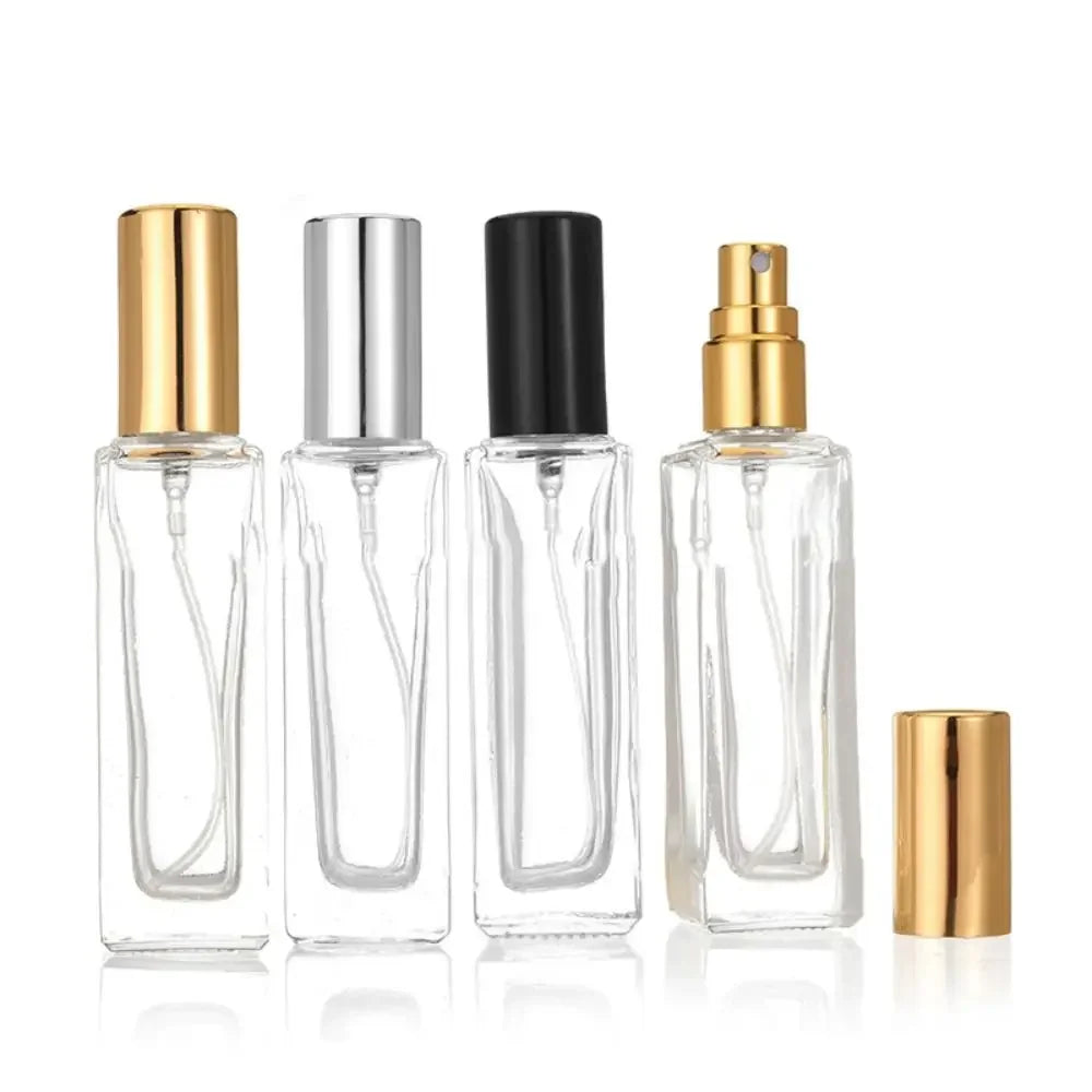 Pack Mini Flacons Vaporisateurs Carrés en Verre – 5, 10, 20 & 30ml | Or, Argent, Noir