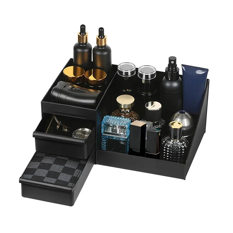 Organiseur de Rangement Parfums & Accessoires Homme avec Tiroirs – Noir ou Blanc